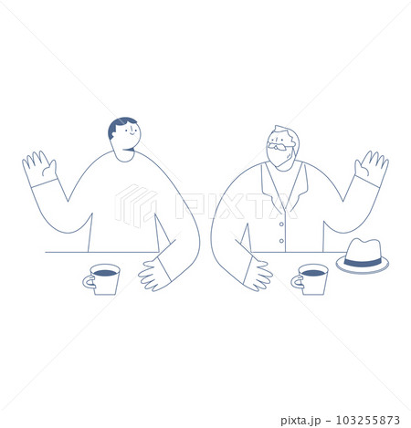 カフェで挨拶する若い男性と年配の男性。 103255873