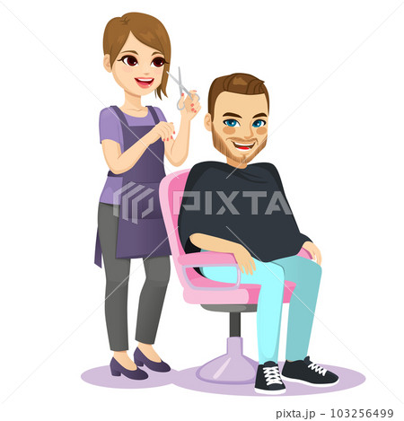Female Hairdresser Cutting Customer Hair 103256499