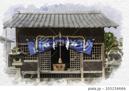 水彩画風　嬉野温泉　豊玉姫神社　八坂神社　佐賀県嬉野市 103256666