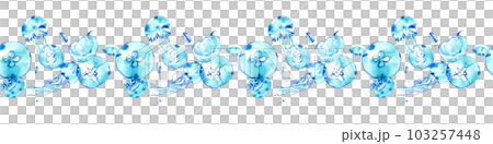 A watercolor illustration inspired by a cool jellyfish. Underwater image ornament border. seamless pattern. 103257448