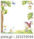 Childish frame or forest illustration with cute gnome. 103259094
