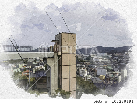 水彩画風 長崎 グラバースカイロード 垂直エレベーター 長崎県長崎市 水彩画風 長崎 グラバースカイロード 垂直エレベーター 長崎県長崎市 103259191
