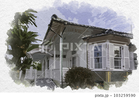 水彩画風　長崎　グラバー園　旧ウォーカー住宅　長崎県長崎市 103259590