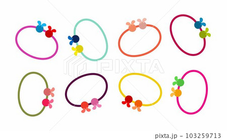 Hair rubber bands set or collection. Cartoon girlish beauty fashion hair accessories, elastic ponytails bands. 103259713