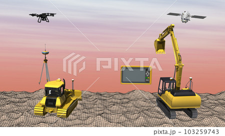ICT建設　ICT建機　ICT施工　ICT土木　ICT工法(3DCGイメージ) 103259743