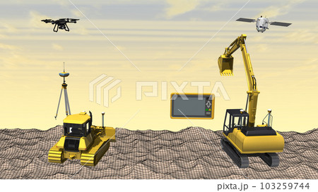 ICT建設　ICT建機　ICT施工　ICT土木　ICT工法(3DCGイメージ) 103259744