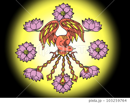 光り輝く蓮の花と鳳凰 光り輝く蓮の花と鳳凰 103259764