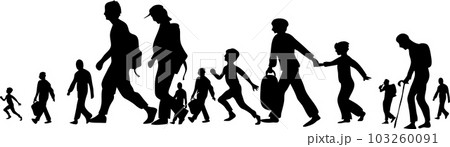Silhouette of refugees people walking Silhouette of refugees people walking 103260091