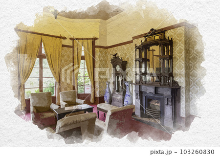 水彩画風　長崎　グラバー園　旧オルト住宅　応接間　長崎県長崎市 103260830