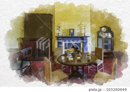 水彩画風 長崎 グラバー園 旧オルト住宅 居間 長崎県長崎市 水彩画風 長崎 グラバー園 旧オルト住宅 居間 長崎県長崎市 103260849