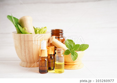 Essential oil, Alternative medicine herbal organic, mineral, drug with herb leaf natural supplements for healthy good life. Essential oil, Alternative medicine herbal organic, mineral, drug with herb leaf natural supplements for healthy good life. 103260977