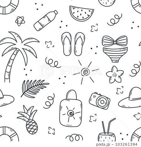 Hand drawn summer vacation and travel seamless pattern Hand drawn summer vacation and travel seamless pattern 103261394