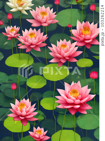 Lotus flowers in bokeh Kodachrome text space. 103262214