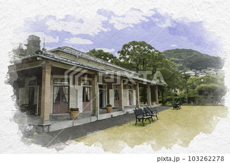 水彩画風　長崎　グラバー園　旧リンガー住宅　長崎県長崎市 103262278