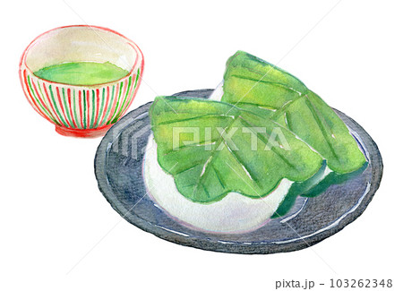 お茶と和菓子のセット　柏餅　水彩イラスト 103262348