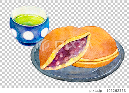 一套茶和日本糖果銅鑼燒水彩插圖 103262358