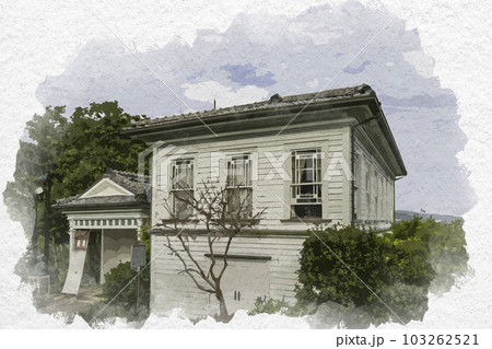 水彩画風　長崎　グラバー園　旧自由亭　長崎県長崎市 103262521