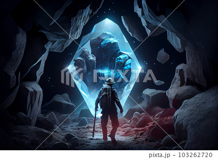 The explorer came to a spooky environment with diamonds,. Generate Ai. 103262720