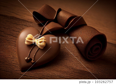 Tie with love heart on brown background, happy fathers day concept. Generate Ai. 103262757