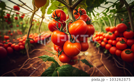 Ripe juicy red tomatoes in the greenhouse . Generate Ai. 103262875