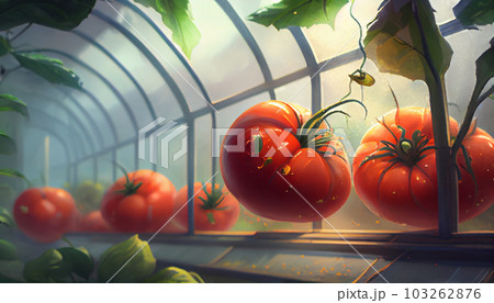 Ripe juicy red tomatoes in the greenhouse . Generate Ai. 103262876