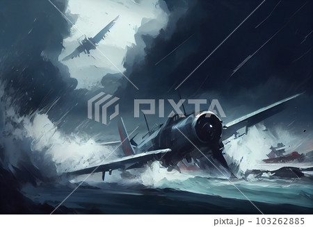 illustration painting of planes flying in the storm . Generate Ai. 103262885