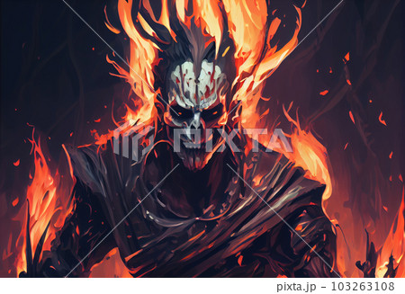 illustration painting of horror character of demon skeleton. Generate Ai. 103263108