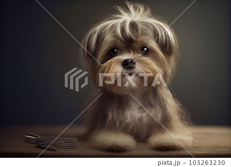 Cute puppy getting a haircut, pet care. Generate Ai. Cute puppy getting a haircut, pet care. Generate Ai. 103263230