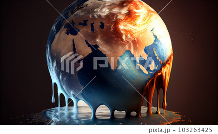 Earth melting by global warming or climate change problem. Generate Ai. 103263425