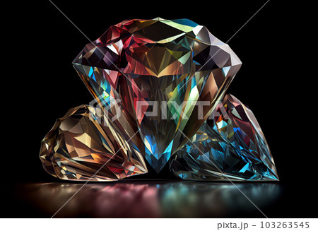 colorful of diamond isolated on dark background. Generate Ai. 103263545