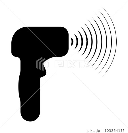Emitter of waves electron gun manual thermometer forehead infrared device for measuring temperature non-contact contactless digital icon black color vector illustration image flat style 103264155
