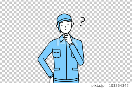 疑問を持って首をかしげる帽子と作業着姿の女性 疑問を持って首をかしげる帽子と作業着姿の女性 103264345