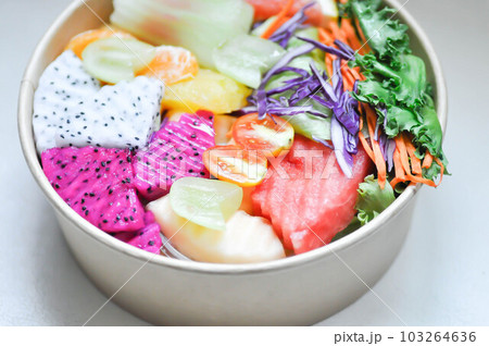 fruit and vegetable salad, dragon fruit and orange salad or mixed salad fruit and vegetable salad, dragon fruit and orange salad or mixed salad 103264636