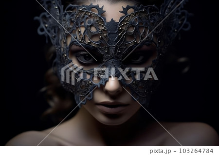 Lack satin mask, capturing the intricate details and textures. Generative AI 103264784