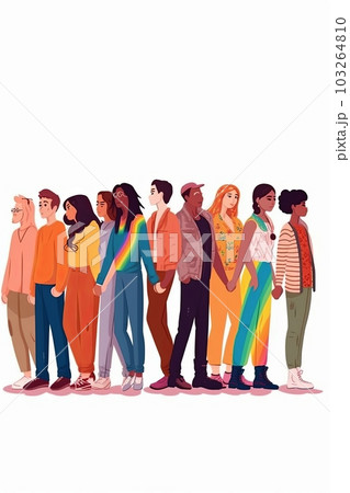 Vibrant illustration of diverse LGBTQ individuals holding hands and forming a human chain, symbolizing unity and support. Generative Ai Vibrant illustration of diverse LGBTQ individuals holding hands and forming a human chain, symbolizing unity and support. Generative Ai 103264810