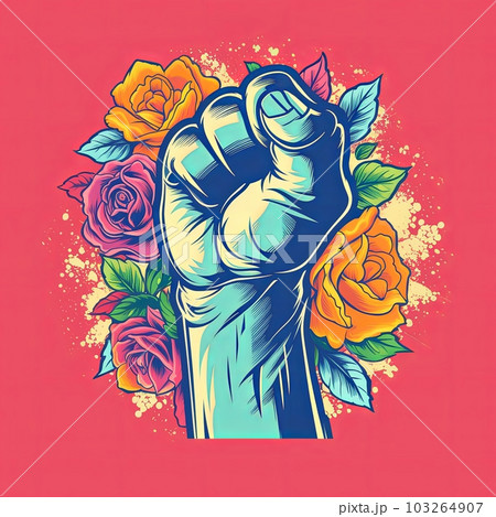 The rainbow fist with rose poster. Gay Pride. LGBTQ concept. Vector illustration. Generative Ai The rainbow fist with rose poster. Gay Pride. LGBTQ concept. Vector illustration. Generative Ai 103264907