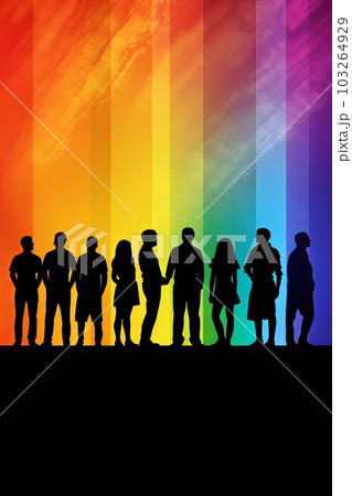 Silhouette group of adult people transgender men and women with rainbow colors. Generative AI 103264929