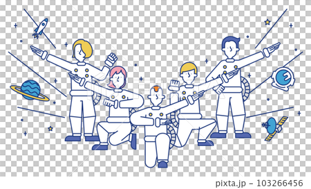 宇宙飛行士の職業に就く男性と女性のイラスト 宇宙飛行士の職業に就く男性と女性のイラスト 103266456
