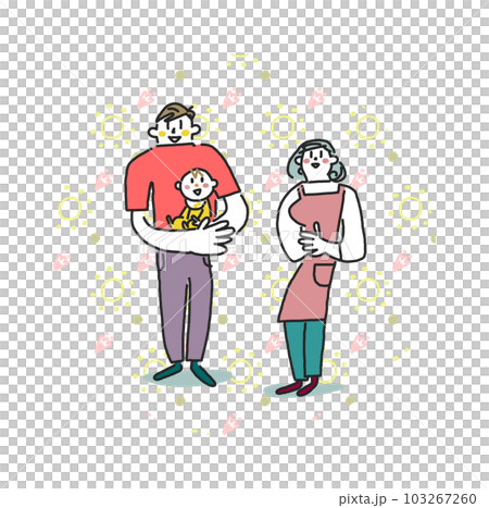 A young couple holding a small baby Illustration material 103267260