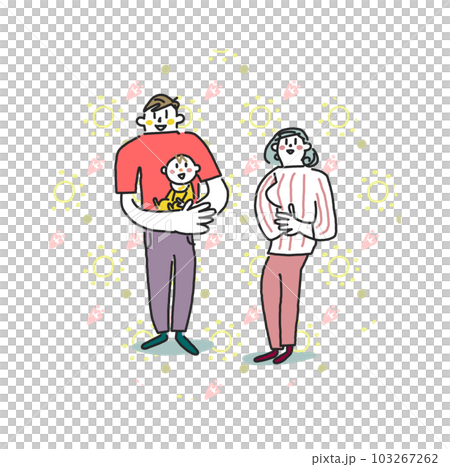 A young couple holding a small baby Illustration material A young couple holding a small baby Illustration material 103267262