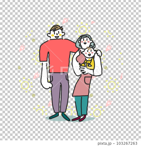 A young couple holding a small baby Illustration material A young couple holding a small baby Illustration material 103267263