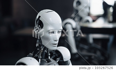 Humanoid robot. Futuristic artificial intelligence. Robotic team, artificial intelligence technology concept. Generative AI Humanoid robot. Futuristic artificial intelligence. Robotic team, artificial intelligence technology concept. Generative AI 103267526