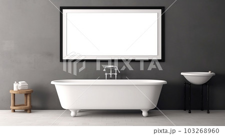 Bathroom design with a bathtub in the center in a minimalist style, Generated AI Bathroom design with a bathtub in the center in a minimalist style, Generated AI 103268960