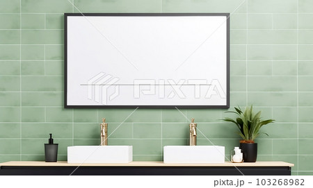 Bathroom design with a bathtub in the center in a minimalist style, Generated AI 103268982