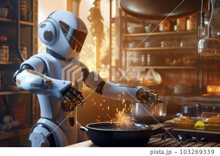 Ai Robot Cooking in a Kitchen Graphic by Comic And Cartoon Factory ·  Creative Fabrica