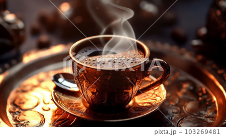 Turkish coffee in a vintage cup, Generated AI Turkish coffee in a vintage cup, Generated AI 103269481