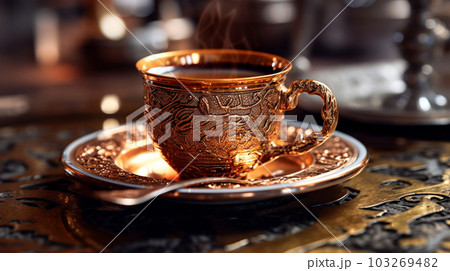 Turkish coffee in a vintage cup, Generated AI 103269482