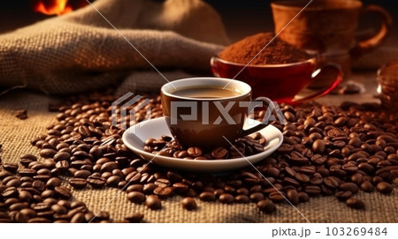 Roasted coffee beans close-up, Generated AI Roasted coffee beans close-up, Generated AI 103269484