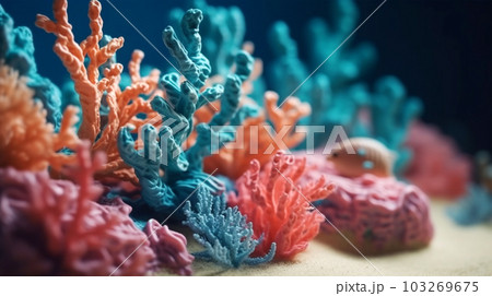 Illustration of pink and blue corals, sea concept, relax, Generated AI 103269675