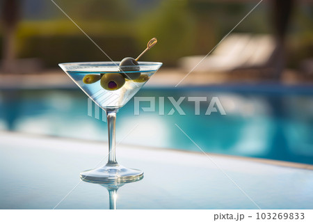 Tini cocktail on poolside by pool. Generative AI illustration 103269833